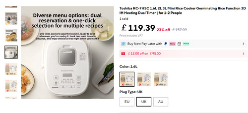Toshiba rice cooker - cooker,, 1.6l